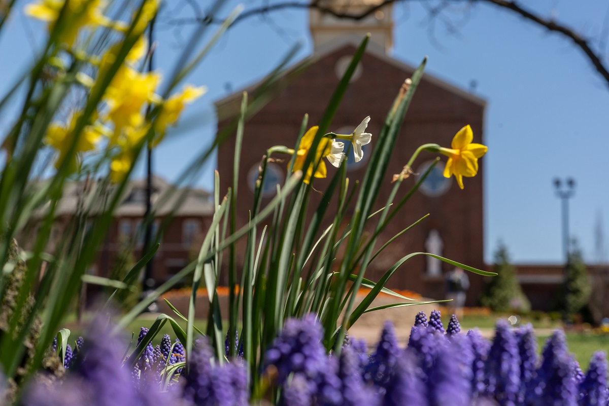 ${ Flowers in front of the UD Chapel }