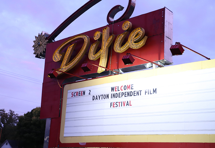 The marquee at the Dixie Twin Drive-In for the 2020 Dayton Independent Film Festival.