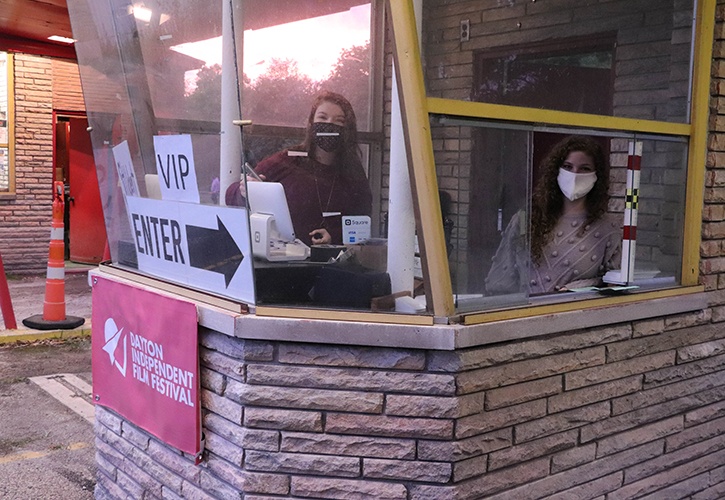Ticket takers work the window at the 2020 Dayton Independent Film Festival.