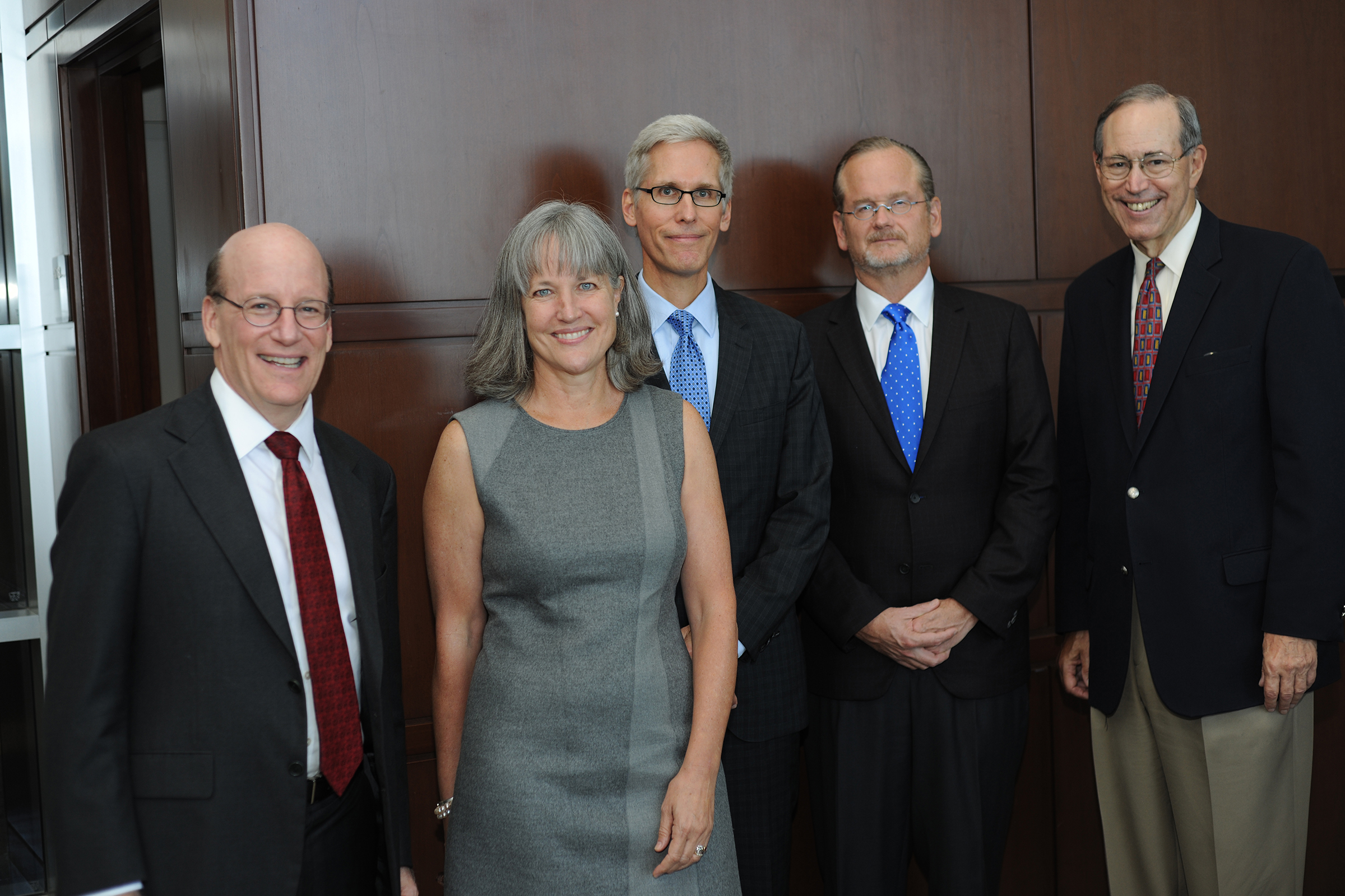 School of Law Dean Andrew Strauss, LHP Director Prof. Susan Wawrose, UD Provost Dr. Paul Benson, Prof. Lawrence Lessig and LHP Roundtable Chair former Ohio Governor Robert Taft. 