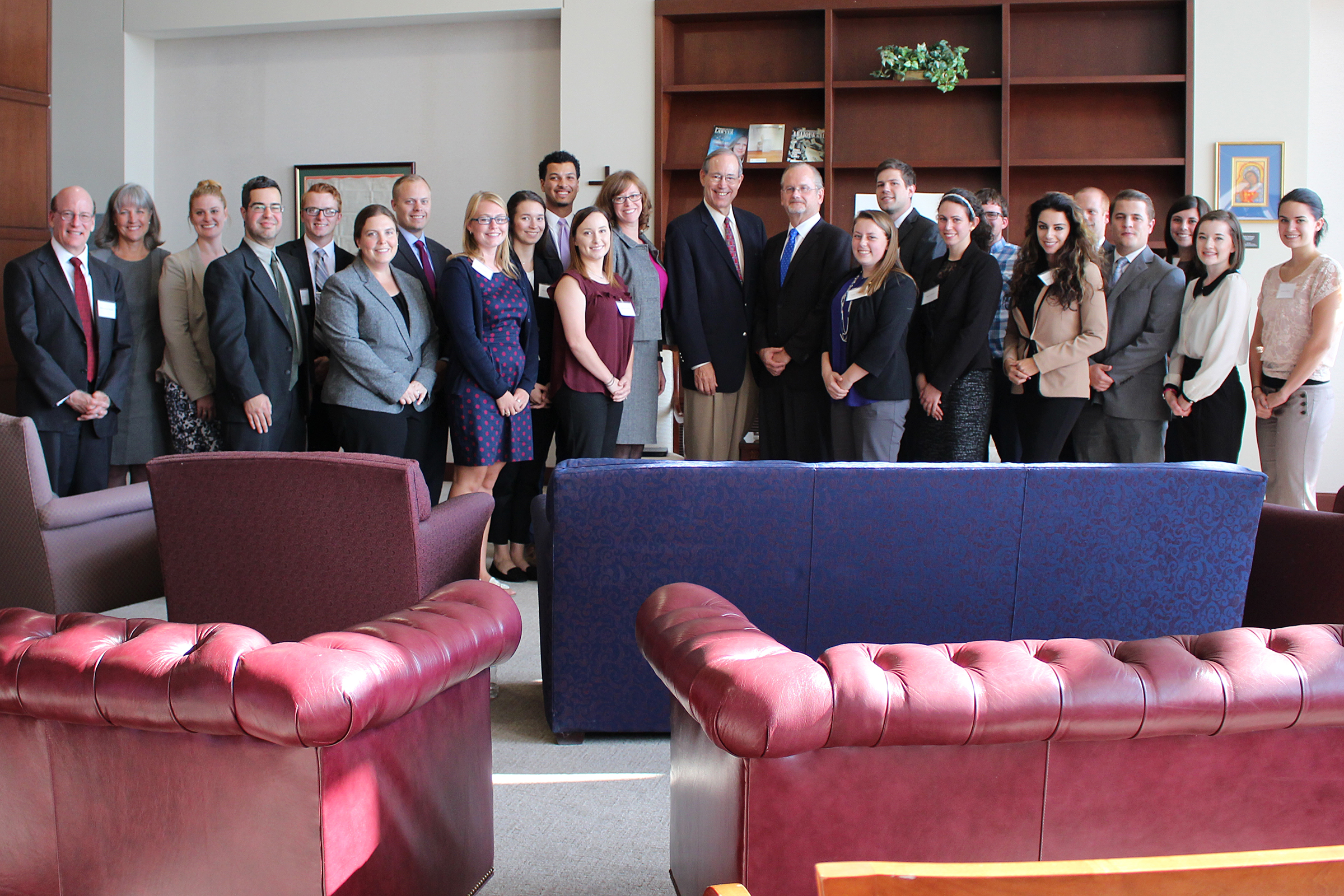 Members of the Leadership Honors Program with Dean Andrew Strauss, LHP Director Susan Wawrose, Roundtable Chair former Ohio Governor Robert Taft and speaker Prof. Lawrence Lessig.