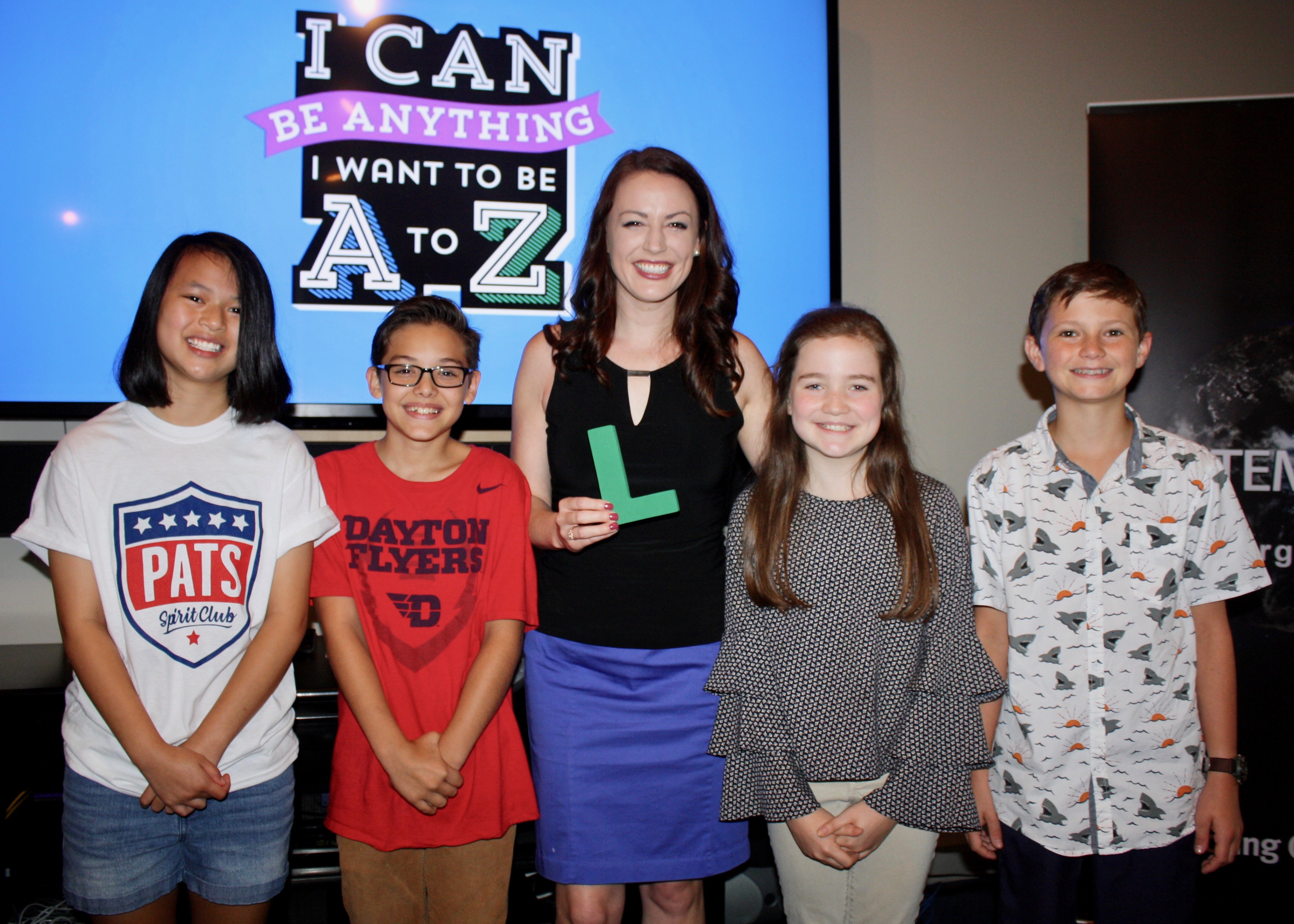 Katie Wright with kids from the show “I Can be Anything I Want to Be, A to Z."