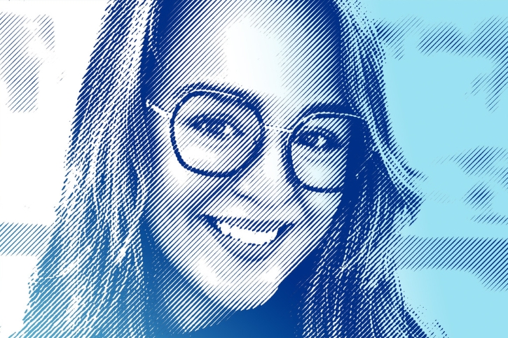 Photo of Cristina Santiago-Loza with a blue/teal filter