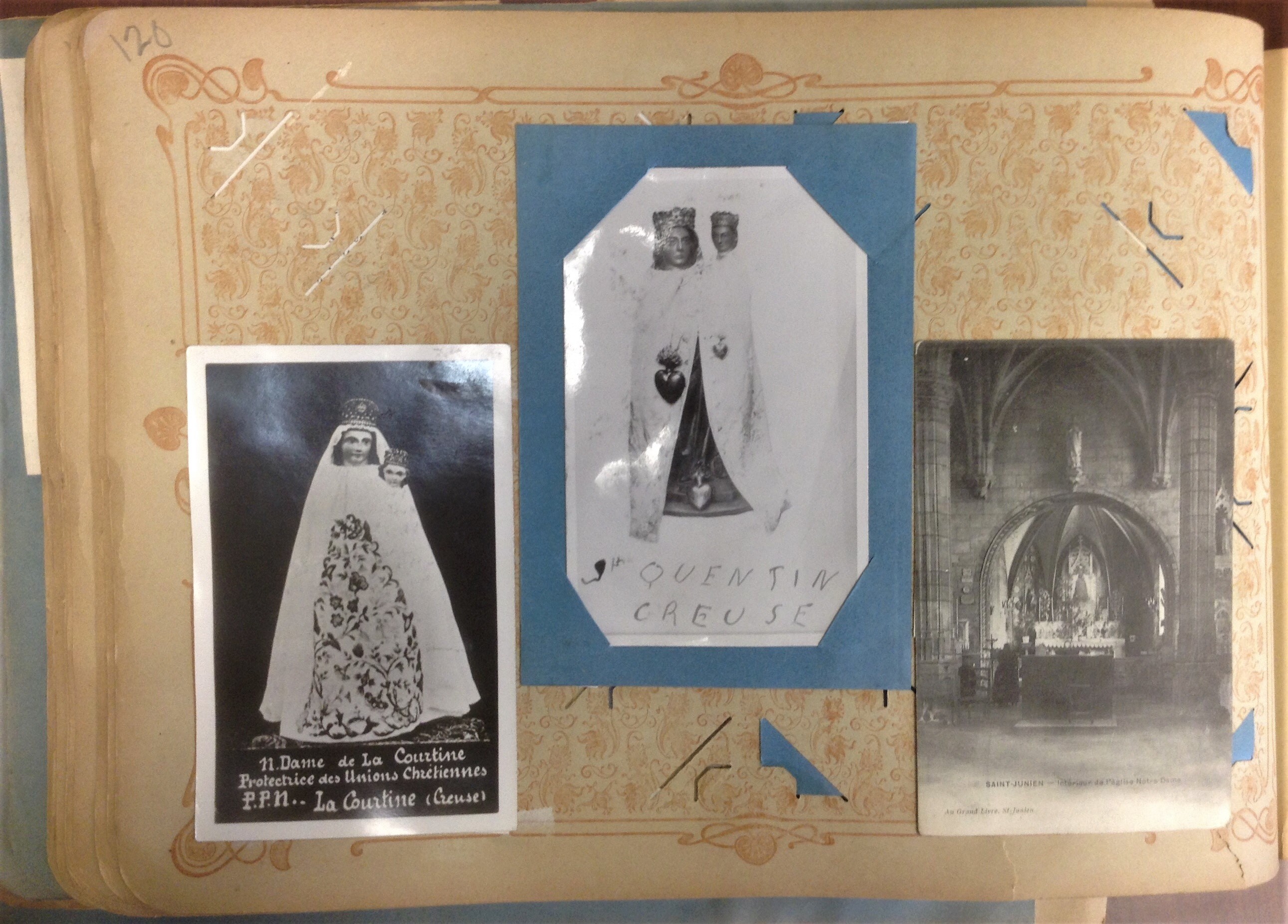 Page with three photographs of shrine statues of Mary
