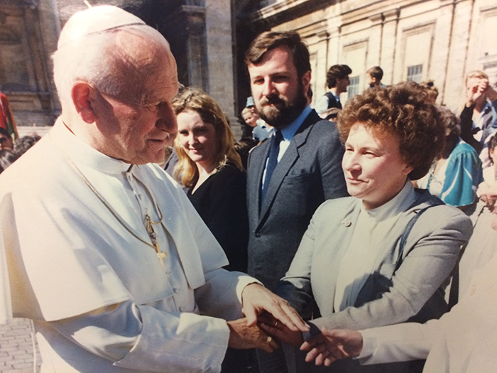Sr meeting Pope Saint John Paul II nearly four decades ago.