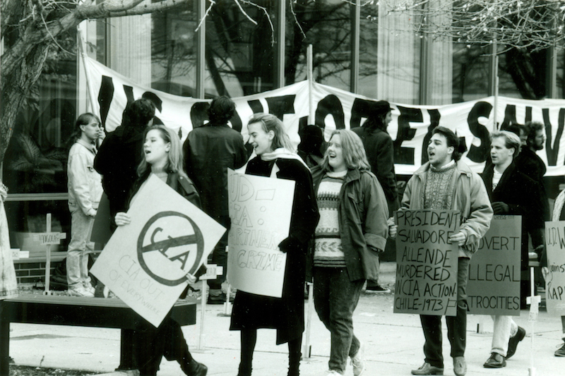 Photo of student protest of CIA recruitment