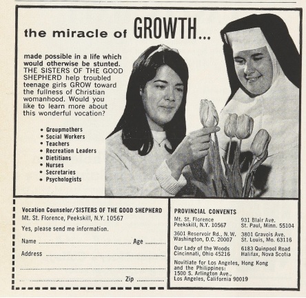 1969 ad from the Sisters of the Good Shepherd, inviting vocations.