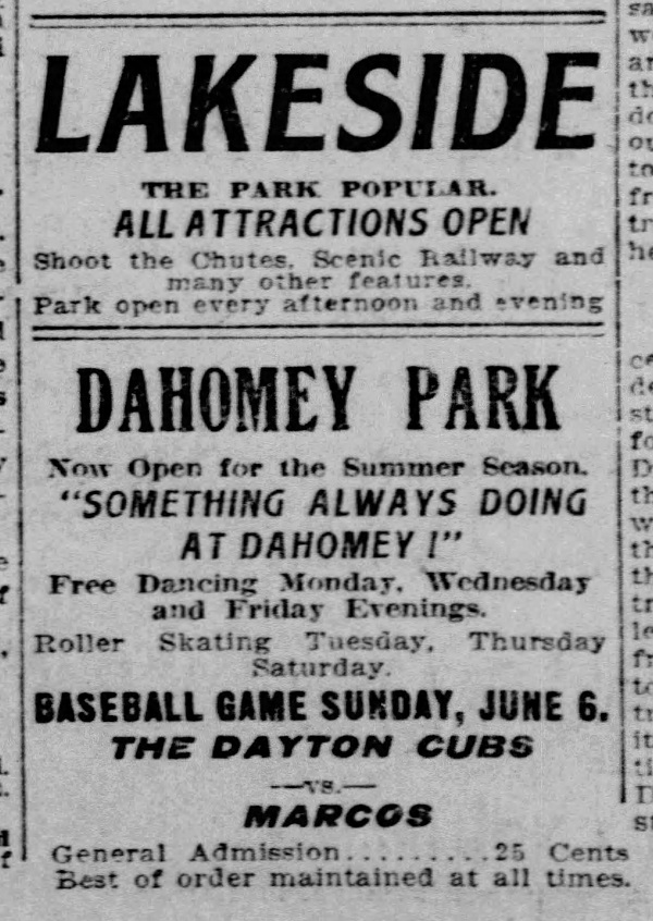 Ad for Dahomey Park and Lakeside, 1909