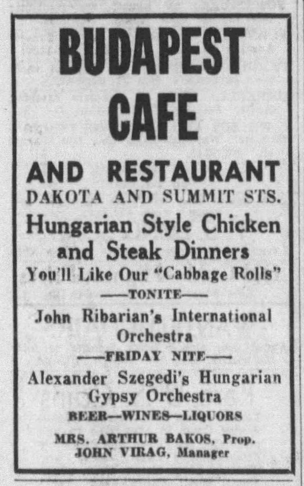 1934 ad for Budapest Cafe