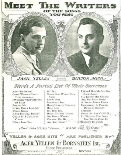 A list of hit collaborations by Milton Ager and Jack Yellen. 