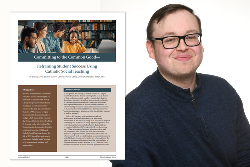 portrait of zachary lewis with the first page of his winning article