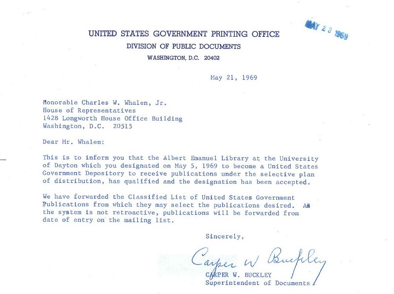 Letter from Carper Buckley, 1969