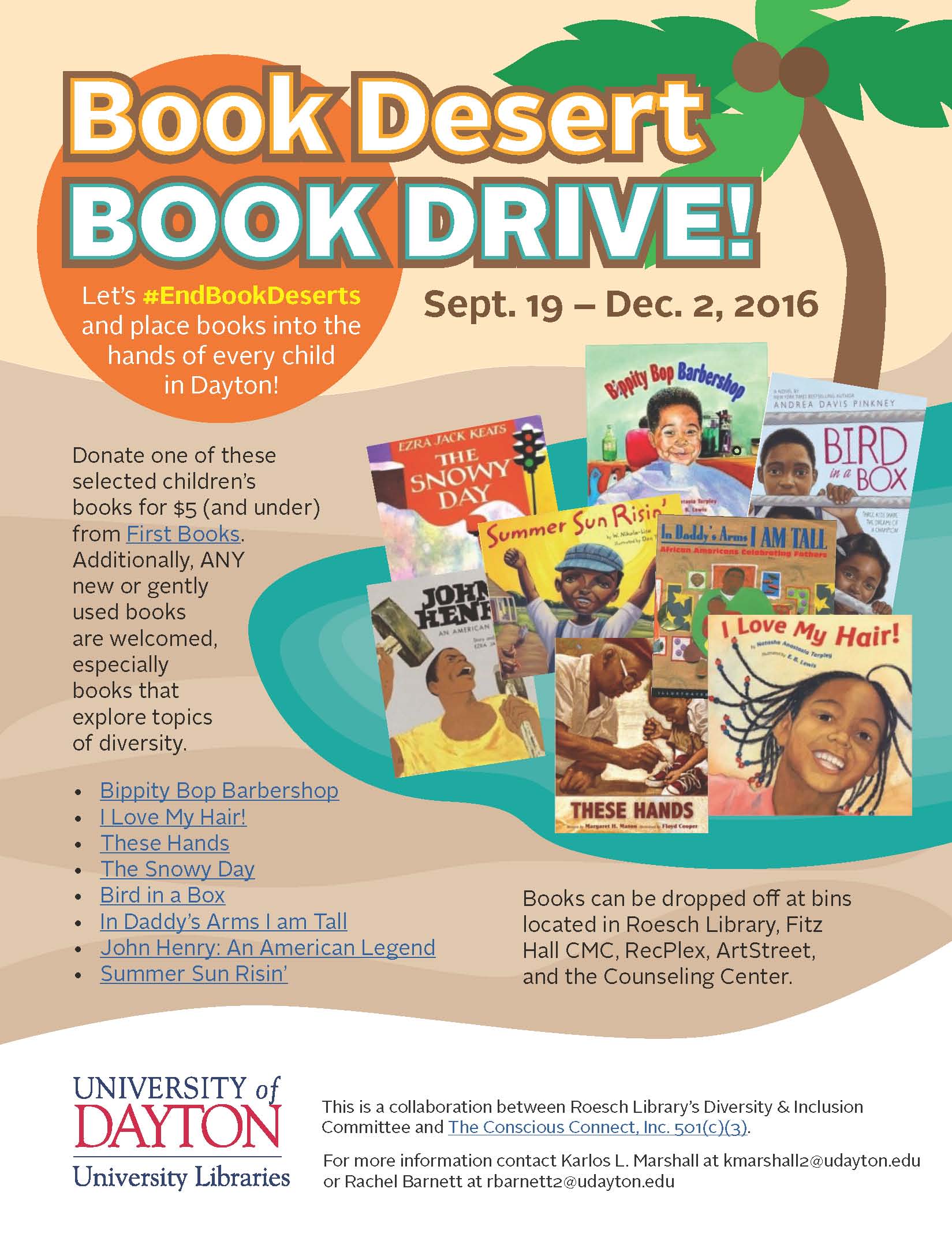 The 2016 Book Drive flyer to end Book Deserts in Dayton.