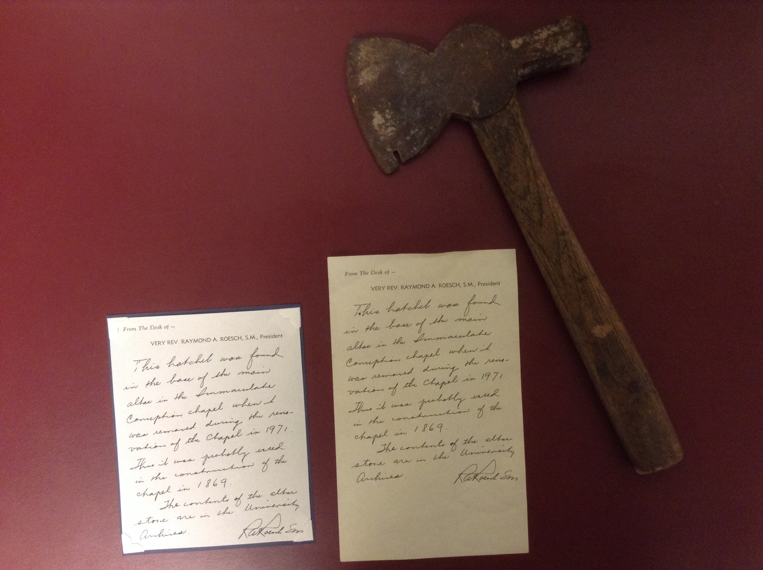 Hatchet and note