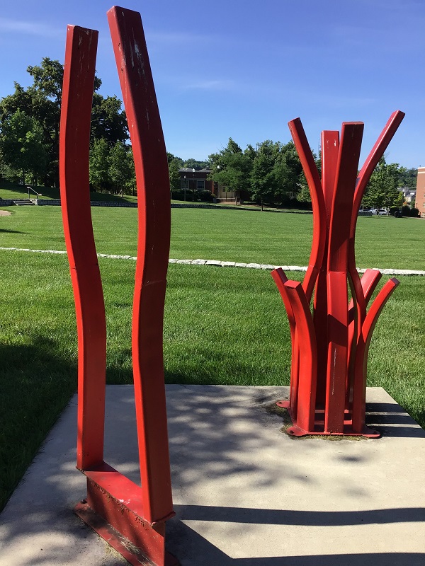 Photo of outdoor metal sculpture, red.