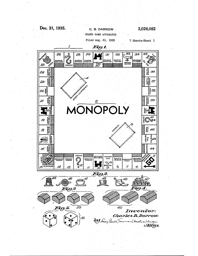 First page of patent for Monopoly game