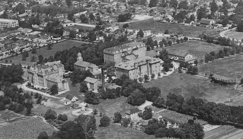 Aerial view of campus, ca. 1918