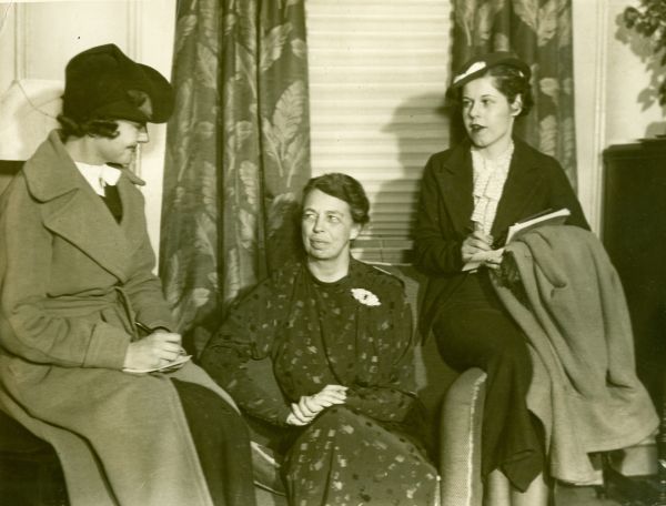 On March 12, 1936, UD students Isabelle Eck and Lillian Sheeran and other Dayton-area journalists took part in a reception with first lady Eleanor Roosevelt, who was in town as part of a lecture tour.