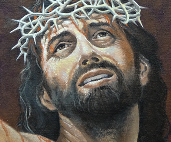 Depiction of Jesus wearing a crown of thorns; painting