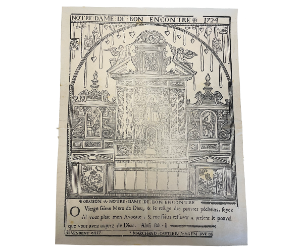 Print includes scenes related to Marian devotion and Catholic religious practice.