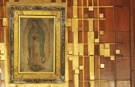 St. Juan Diego’s tilma, as displayed in the Basilica of Our Lady of Guadalupe in Mexico City