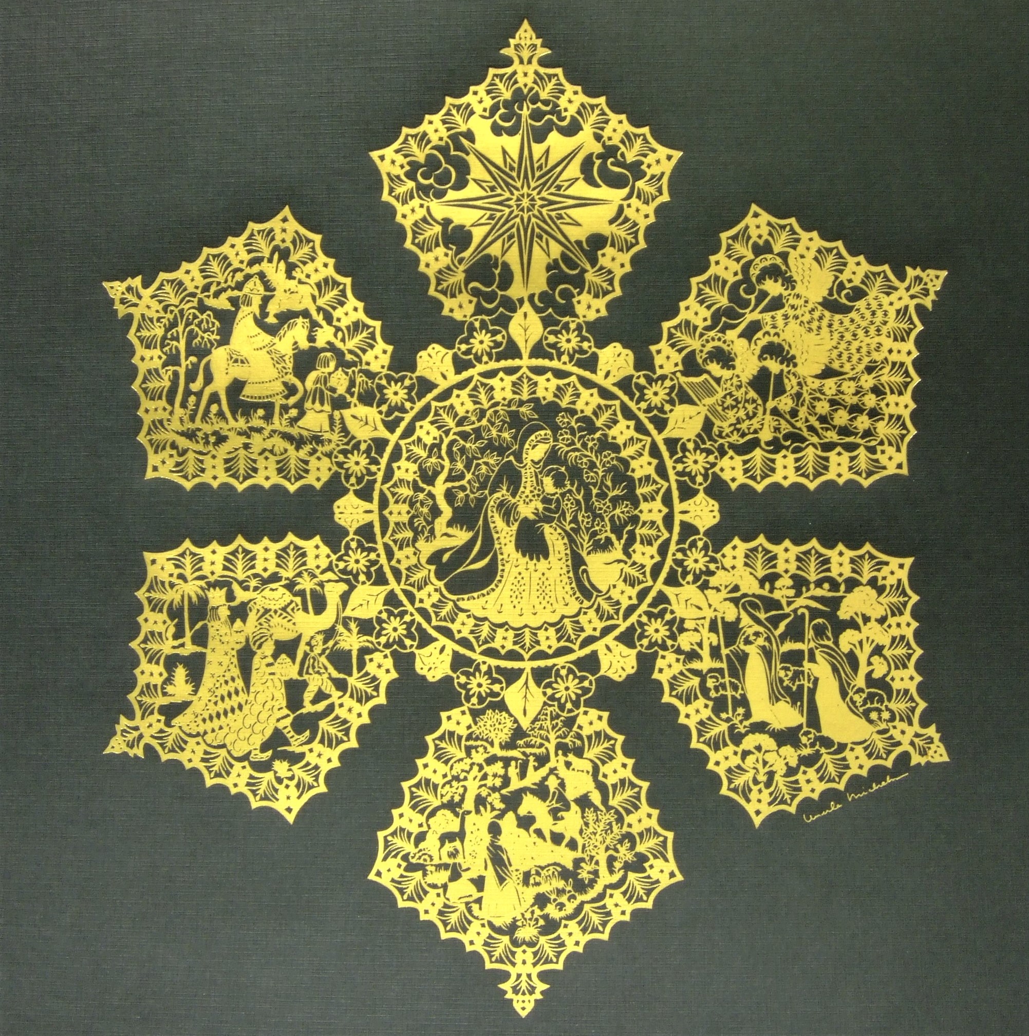 Nativity Snowflake paper cutting by Ursula Micheln. From the Marian Library Art and Artifacts Collection
