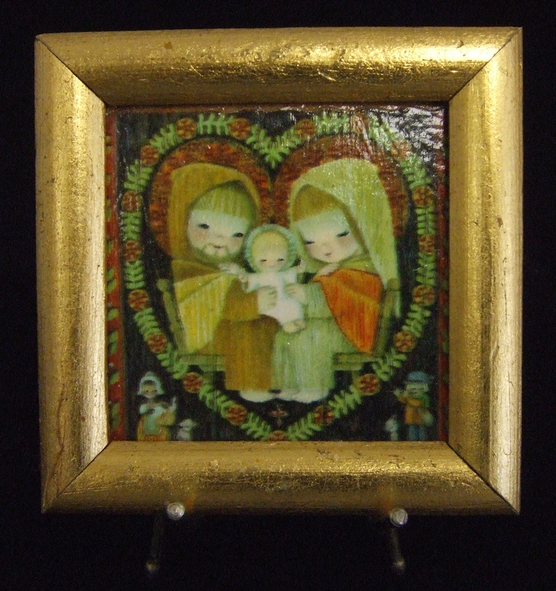 This Dutch-like decoupage of the Holy Family would make a lovely Valentine’s Day card. 