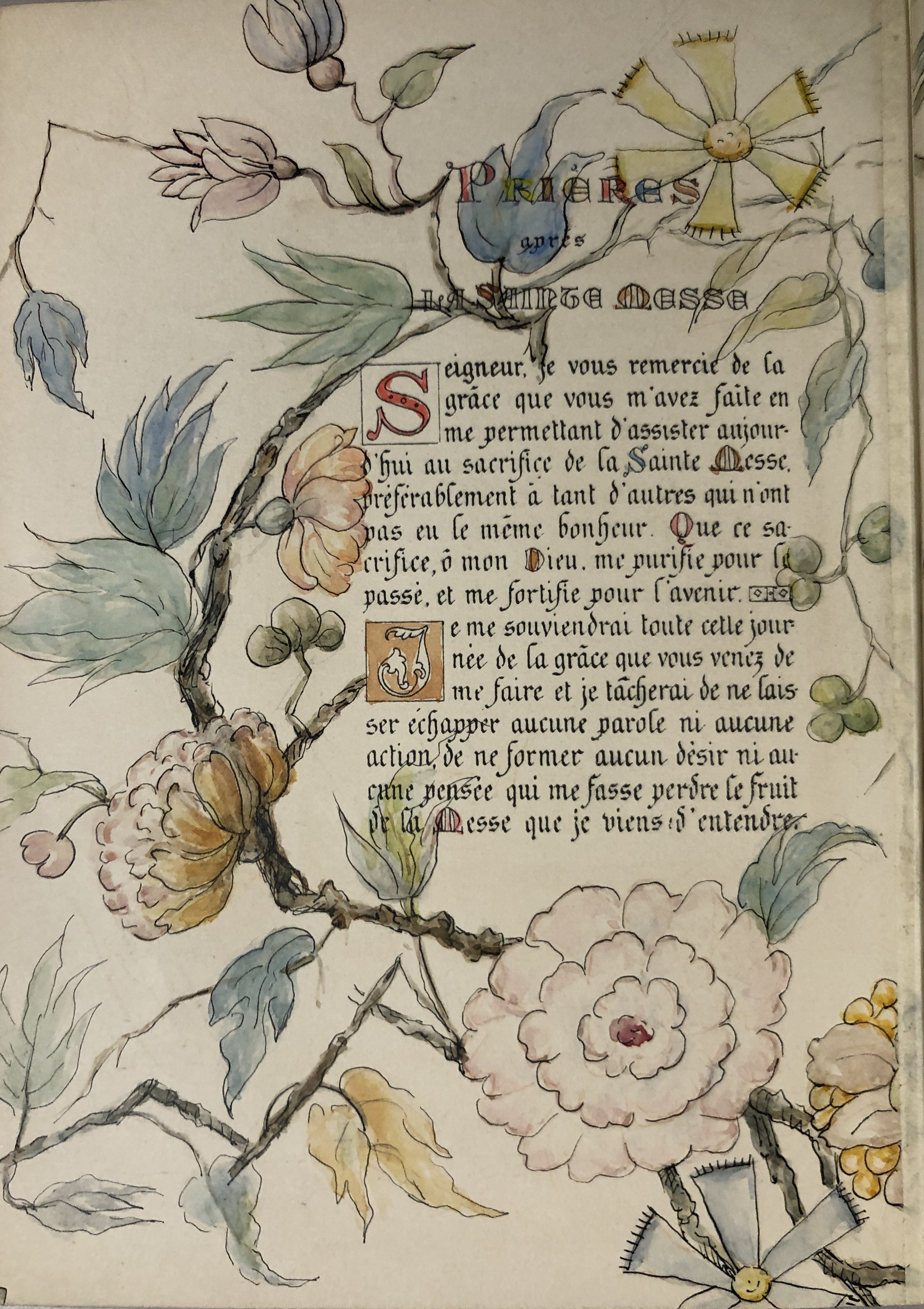 page from the missel illustrated with lush florals
