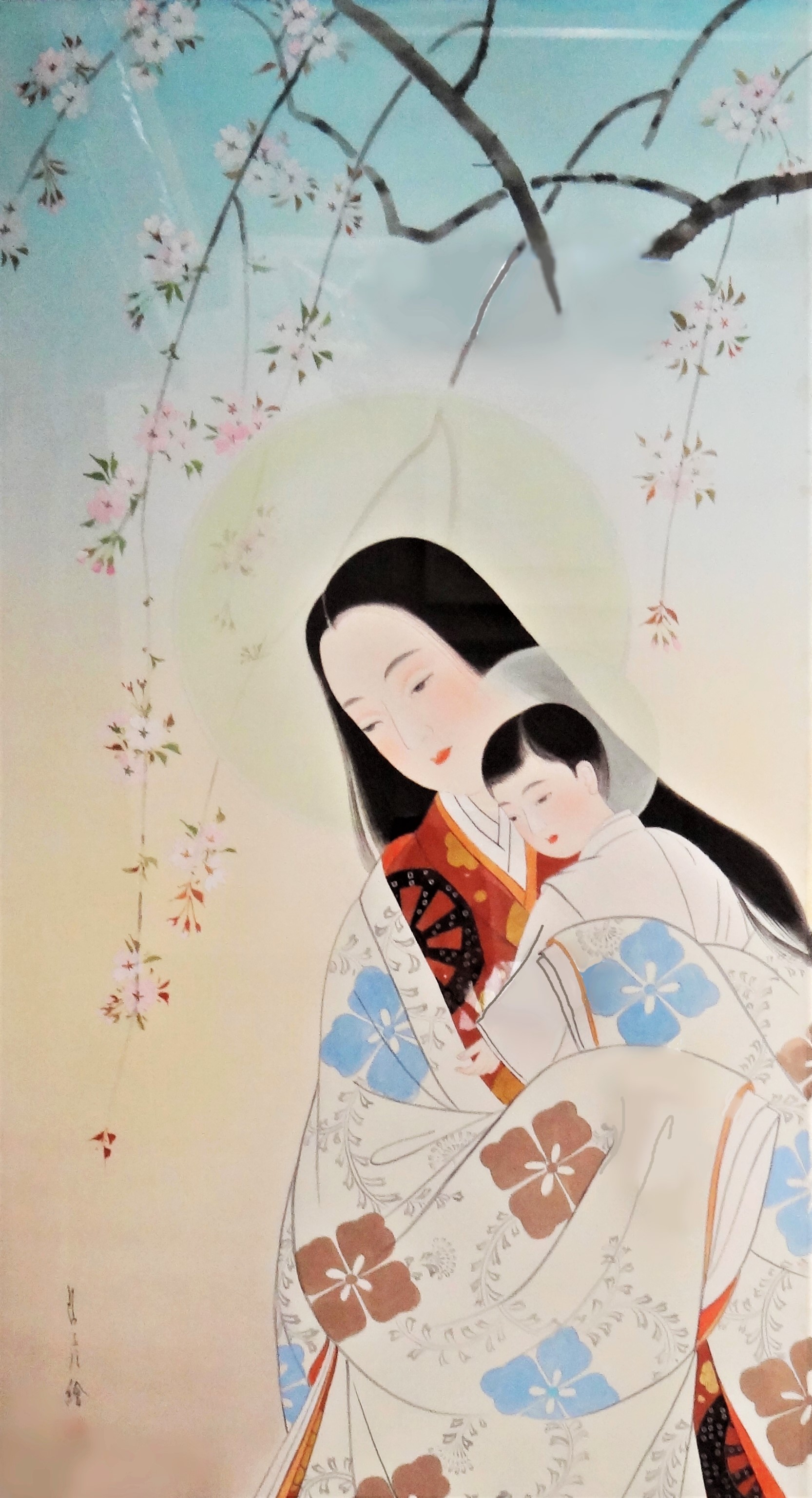 This Japanese Madonna was painted on silk by the Carmelite Sisters of Tokyo, mid-20th century
