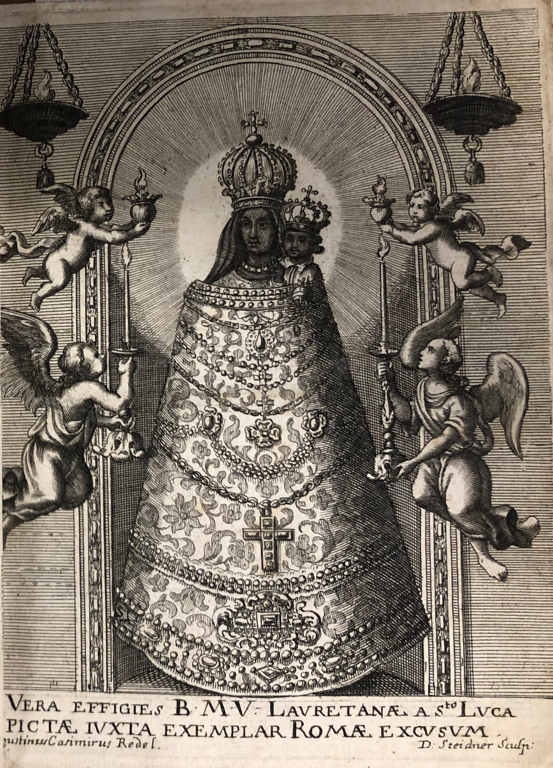 closeup of Our Lady of Loreto illustration in rare book 