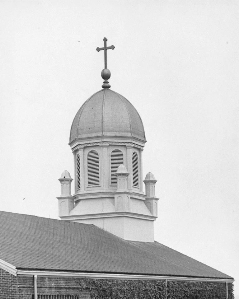 ?Immaculate Conception Chapel Cupola.? From the University Photographs collection, University Archives and Special Collections. 1968. 