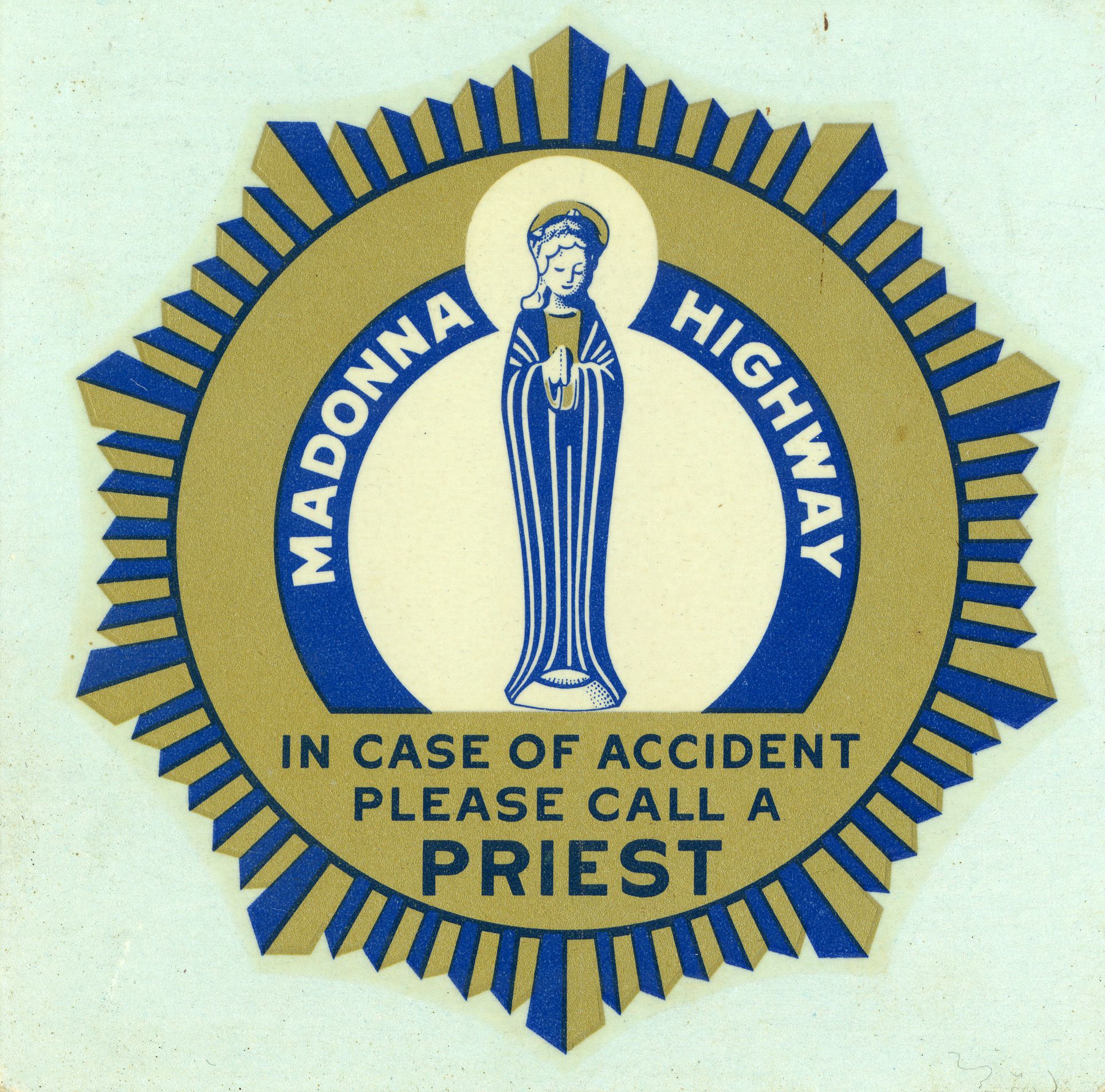 ?Our Lady of the Highway? Catholic decal card. Ohio, United states, c. 1950. Marian Library. 