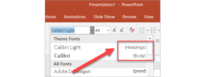 Font styles in PowerPoint