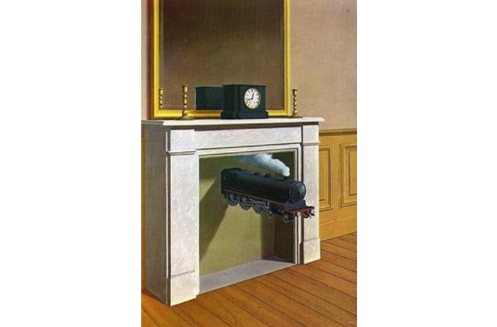 Painting: Time Transfixed by Rene Magritte. Explanation in accompanying link. 