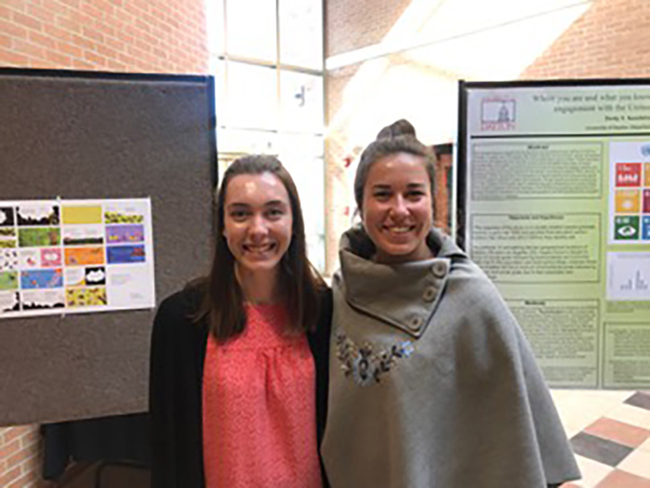 University of Dayton graphic design student Shannon Stanforth (left) won the poster session at the 2019 Ohio Student Sustainability Leaders Conference.