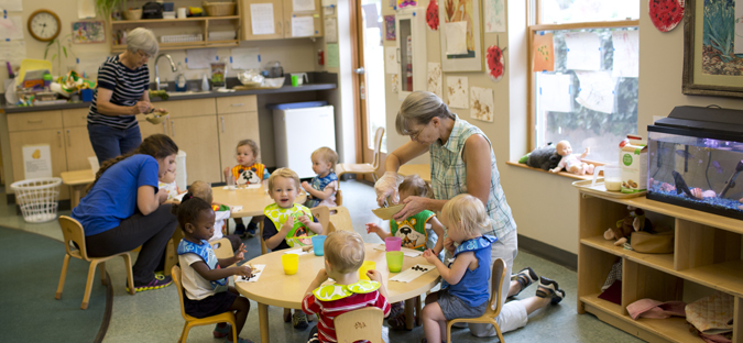 Toddlers and teachers in the classroom