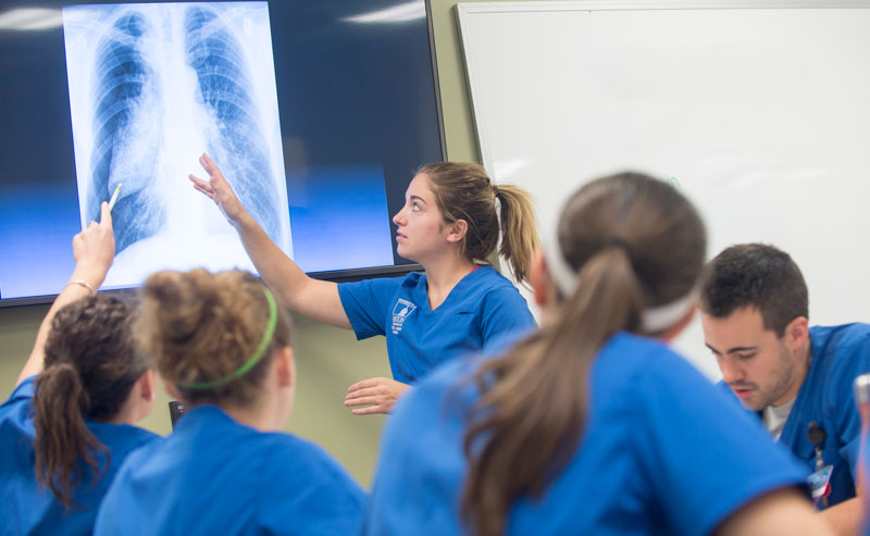 Students examine an x-ray image