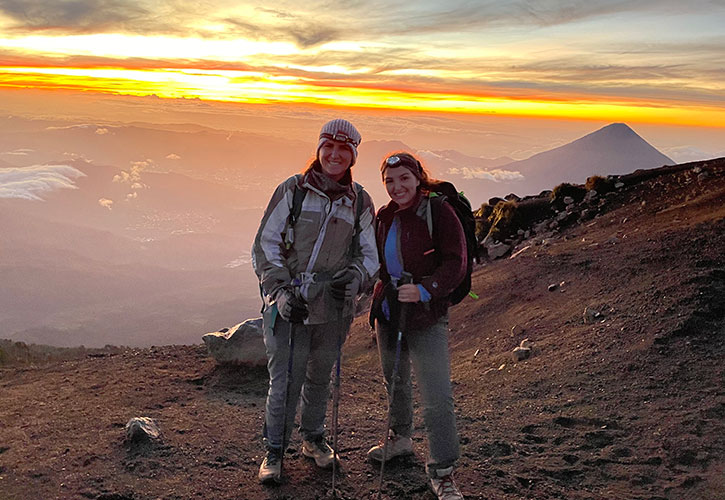 Laura Wilker and Elise Clement at the top of Acatenango, a stratovolcano in Guatemala 