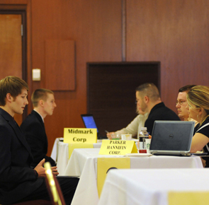 Students interviewing with employers