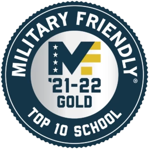 2021-22 Military Friendly® School Top 10 Gold designation graphic