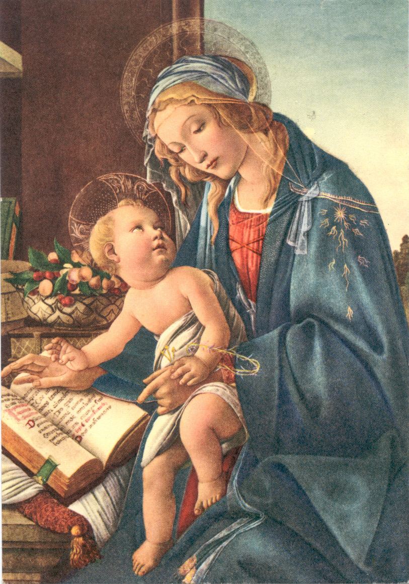 BOTTICELLI, SANDRO, 1444-1510,  MADONNA OF THE BOOKalso calledTHE VIRGIN TEACHING THE CHILD  JESUS TO READ, 1480, Milan,Italy: Museo Poldi-Pezzoli