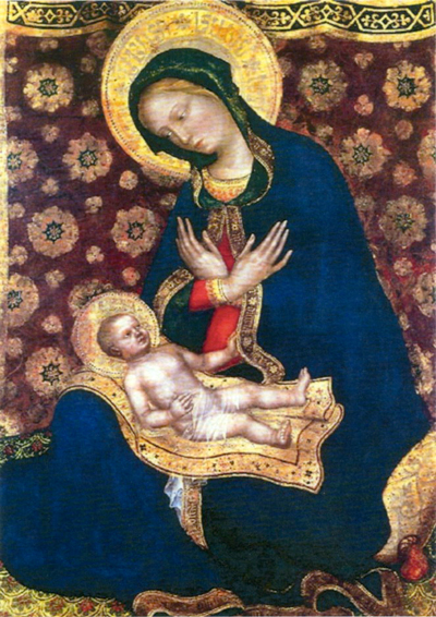 DA FABRIANO, GENTILE,  1370-c. 1427,  MADONNA AND CHILD (Quardesi Polyptych, 1425), also called MADONNA OF HUMILITY (sitting on the ground)