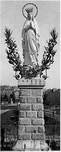 Statue of Our Lady of Lourdes photographed in black and white