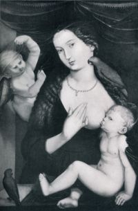 Maria mit dem Kinde und Papageien. Nurnberg, Germanisches Nationalmuseum