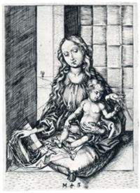 Martin Schongauer, Vierge a l'Enfant au perroquet, gravure