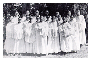 Thomas Merton, the master of scholastics, with his class at Gethsemani