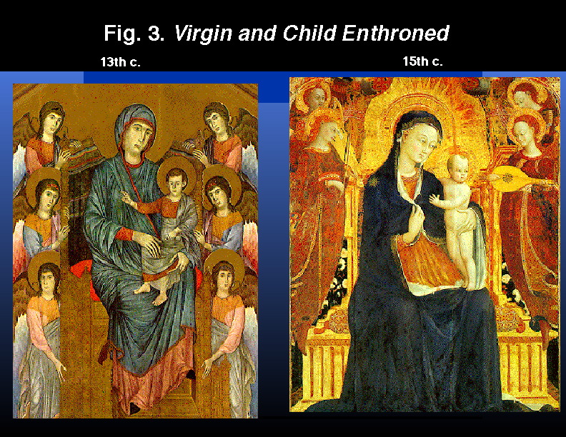 two comparisons of art on the theme of the Virgin and Child Enthroned