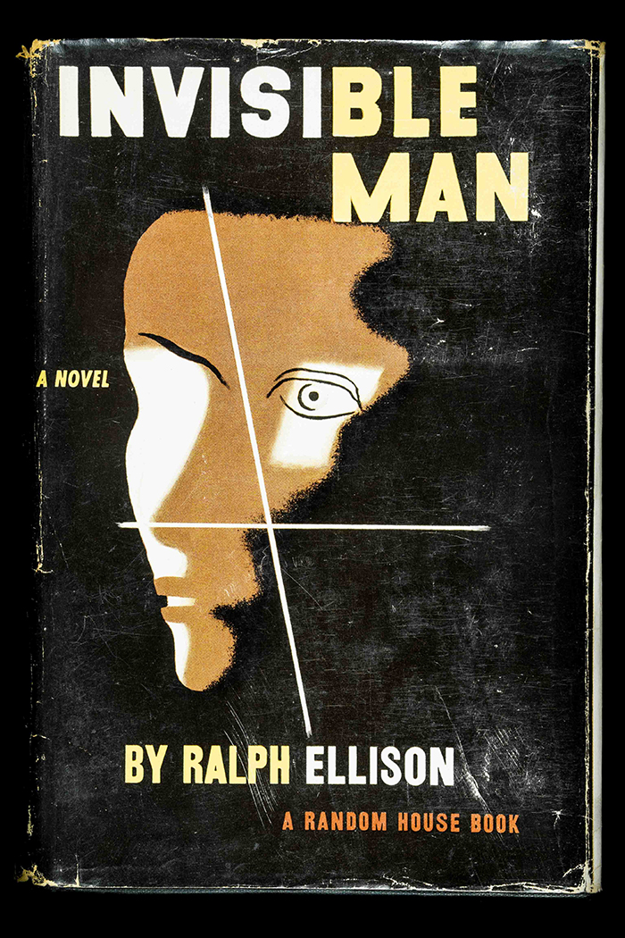 Black cover of a book with a face illustration