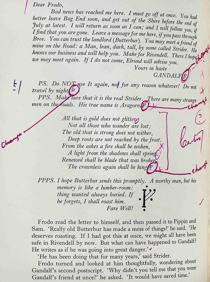 Pages from Lord of the Rings with author notes