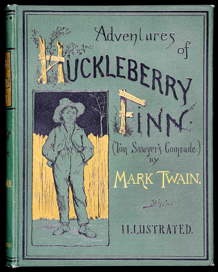 Blue book cover of Adventures of Huckleberry Finn